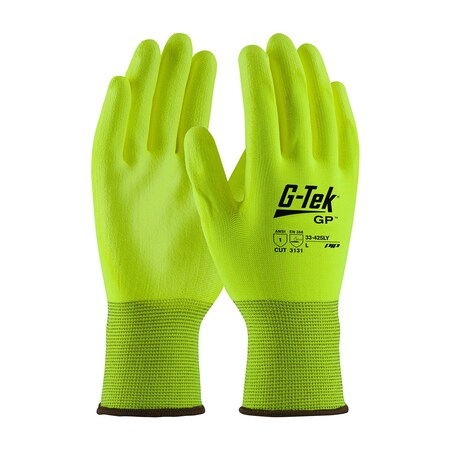 Pip Hi-Vis Seamless Knit Polyester Glove with Polyurethane Coated Flat Grip on Palm & Fingers, 12PK 33-425LY/S